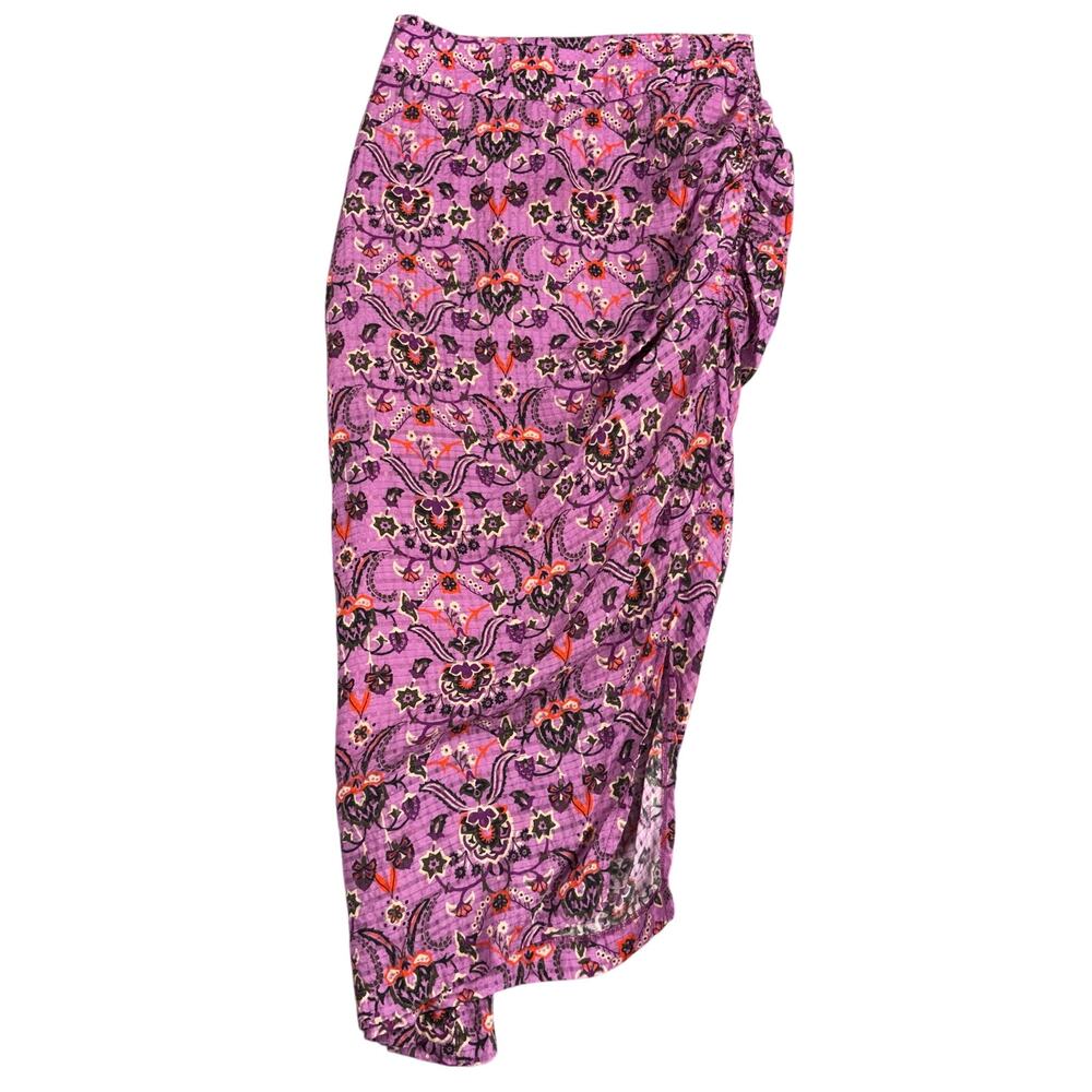 SMYTHE Purple Paisley Floral Ruched Midi Skirt High Low Hem Viscose Size 4 / 27 - Picture 2 of 10